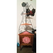 Hand-Painted Corner Cabinet with Iron Scroll Shelf