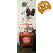 Hand-Painted Corner Cabinet with Iron Scroll Shelf