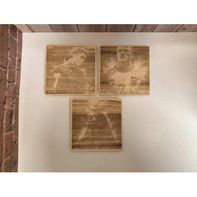Football Legends Laser Engraved Wooden Coasters (Pack of 3) Set 1