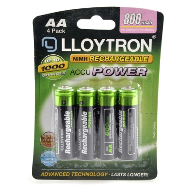 Lloytron 800mAh Rechargeable AA Batteries – 4 Pack