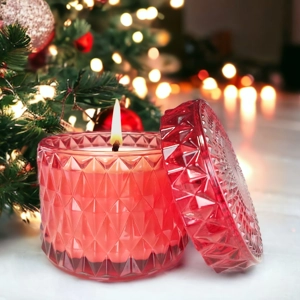 Christmas Scented Candle in Smoke Red Vintage Cut Glass Jar
