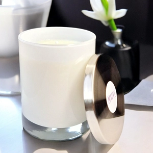 Scented Candle in White Tumbler with Metal Lid - choose yo..