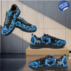 Blue Dolphin and Flowers Womens Shoe (Custom Name/Text) Blue Dolphin and Flowers Womens Shoe (Custom Name/Text)
