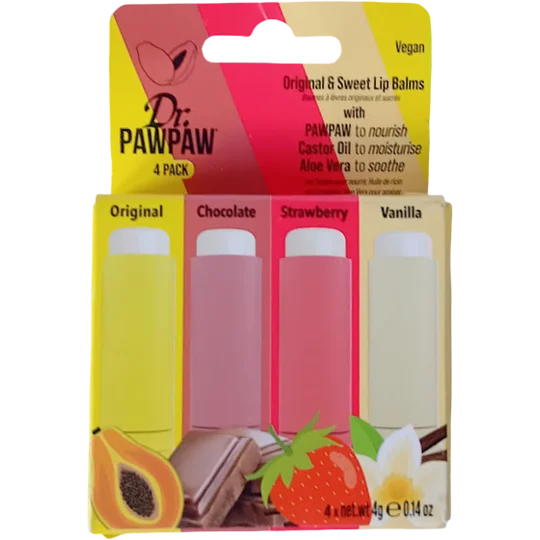 Dr PAWPAW 4 Pack Original & Sweet Lip Balms