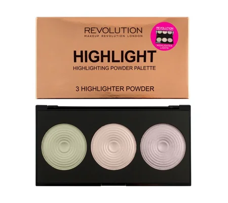 Revolution Makeup Highlighting 3 Highlight Powder Palette - Pink, Violet & Green