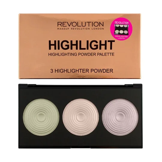 Revolution Makeup Highlighting 3 Highlight Powder Palette - Pink, Violet & Green