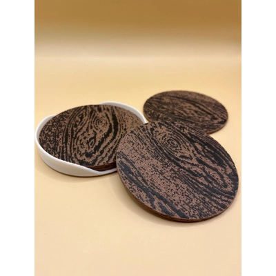 Set of 4 Plastic Coasters Wood Effect Coffee Dining Table Tea Glass Cup