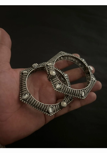 Silver Hexa Bangles (set of 2)