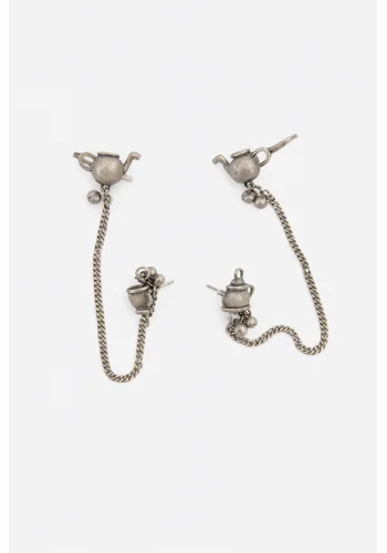 Antique Silver Teapot Chain Earrings – Quirky Boho Statement Jewelry