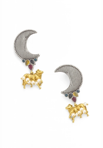 Crescent Moon & Cow Antique Earrings