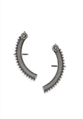 Handcrafted Oxidized Silver Floral Ear Cuffs for Women