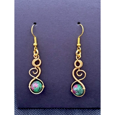 Swirled Ruby Zoisite Bead Earrings