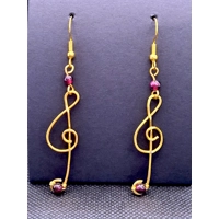 Hammered G Clef and Garnet Earrings