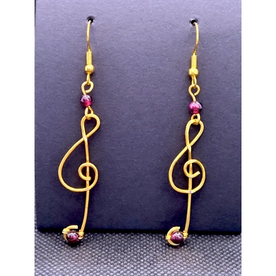 Hammered G Clef and Garnet Earrings