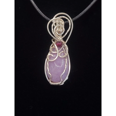 Lepidolite and Garnet Wire Wrapped Pendant