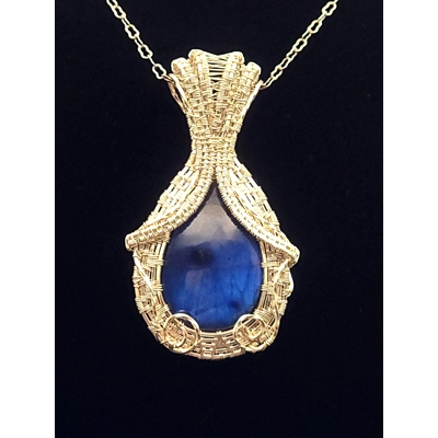 Bright Blue Labradorite Pendant in Silver Wire Wrap