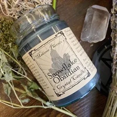 Snowflake Obsidian Crystal Candle