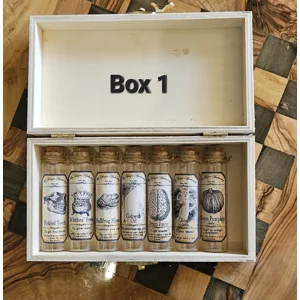 Spell Bottles, Empty Vintage labelled glass bottles with cotk tops Set 1