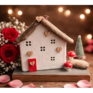 Handmade Wooden Valentine Cottage, Valentine Gift Ornament