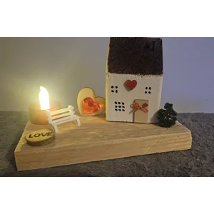 Handmade Wooden Lovers Cottage, Valentine Cottage Ornament