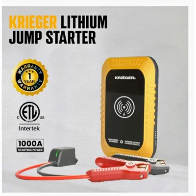 Krieger 1000A Portable Lithium Car Jump Starter Spark Proof Clamps 12V DC