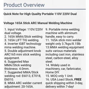 Arc 165 110/220 165A Portable MMA Welder Dual VoltageStck ARC Manual  Welding Machine DIY Home Use