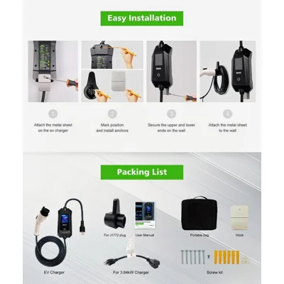 ENJOE J1772 Portable EV Charger up to 16AMP 110/240V with 25 ft. Cable NEMA 5-15 6-20 Plug type 1