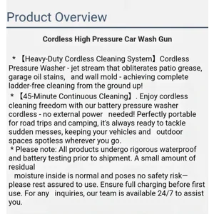 6 in 1 Portable Cordless High Pressure Car Wash Gun, High Capacity Lithium Battery for Yard, Car
