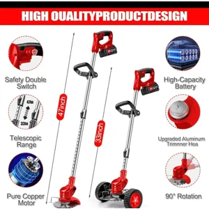 Electric Weed Wacker Adjustable Cordless Weed Eater, 3 in 1 String Trimmer Lawn with 2 Batteries ,