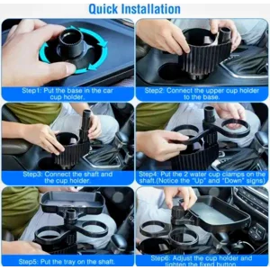 4 in 1 Car Cup Holder, Tray, Food Table 360° Retractable Extendable Base Detachable Car Desk