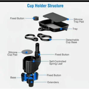 4 in 1 Car Cup Holder, Tray, Food Table 360° Retractable Extendable Base Detachable Car Desk