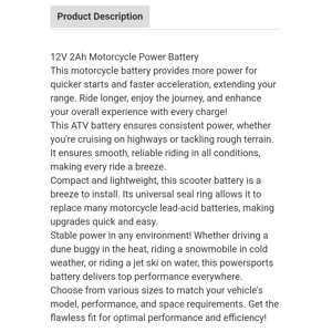 High Performance 12v 4ah 4TX12-BS Motorcycle Battery for Power Sports