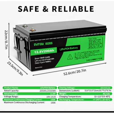 U.S. Stock 200A 12v 200ah RV Camper Lifepo 4 Solar Lithium Battery W/Smart BMS DT12-200