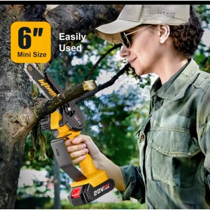 6 inch Yellow Cordless Chainsaw High Hardness Adjustable Chain Detachable Battery