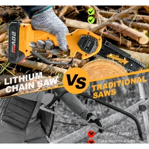 6 inch Yellow Cordless Chainsaw High Hardness Adjustable Chain Detachable Battery