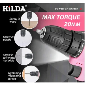 Hilda 12v Lithium Electric Drill 3/8in Pink Cordless