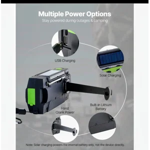 Portable 4000mAh Hand Crank Solar Recharge Flashlight Emergency Weather Radio USB Phone Charging