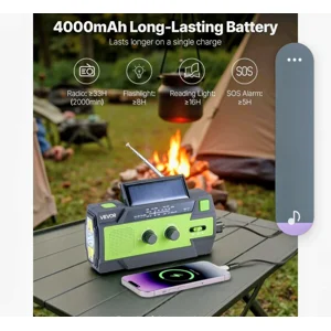 Portable 4000mAh Hand Crank Solar Recharge Flashlight Emergency Weather Radio USB Phone Charging