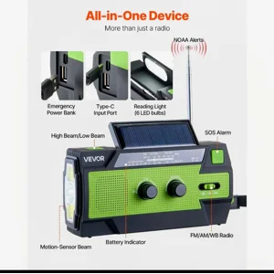 Portable 4000mAh Hand Crank Solar Recharge Flashlight Emergency Weather Radio USB Phone Charging