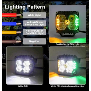 Ovos Side Shooter LED Pods OffRoad Lightsfw/bYellow Green Color Strobe Light