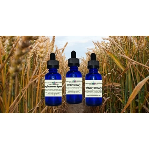 3 blue round Cereal Flower Essences Remedies in crops