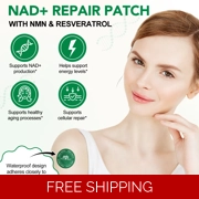 NAD+ Patches 30 Count - 500mg NMN & Resveratrol Anti-Aging Skin Patches. Each patch delivers 500mg NMN and 500mg Resveratrol to naturally boost NAD+ levels – targeting cellular energy renewal for visibly brighter skin and reduced fatigue.