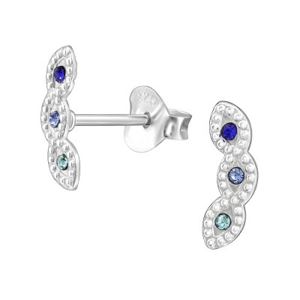 Sterling Silver Three Blue Crystal Stud Earrings