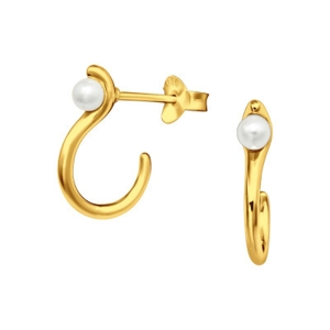 Gold Plated Sterling Silver Half Hoop Pearl Stud Earrings