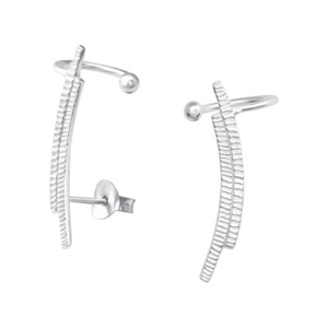 Sterling Silver Curved Stud Earrings With Cuff