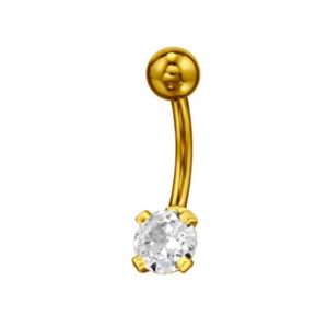 Gold Plated Sterling Silver Round Cubic Zirconia Belly Bar