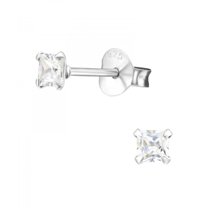Sterling Silver Cubic Zirconia Classic Square Stud Earrings