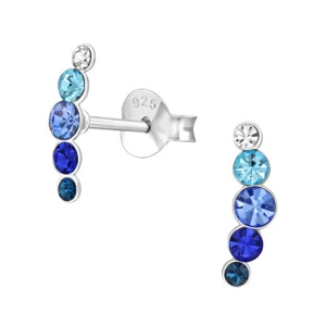 Sterling Silver Curved Blue Crystal Stud Earrings