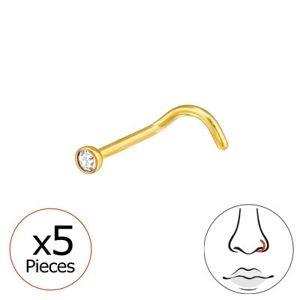 Gold Plated Titanium Crystal Nose Stud - 20G