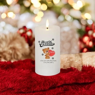 Personalised Teddy Heart Christmas Candle